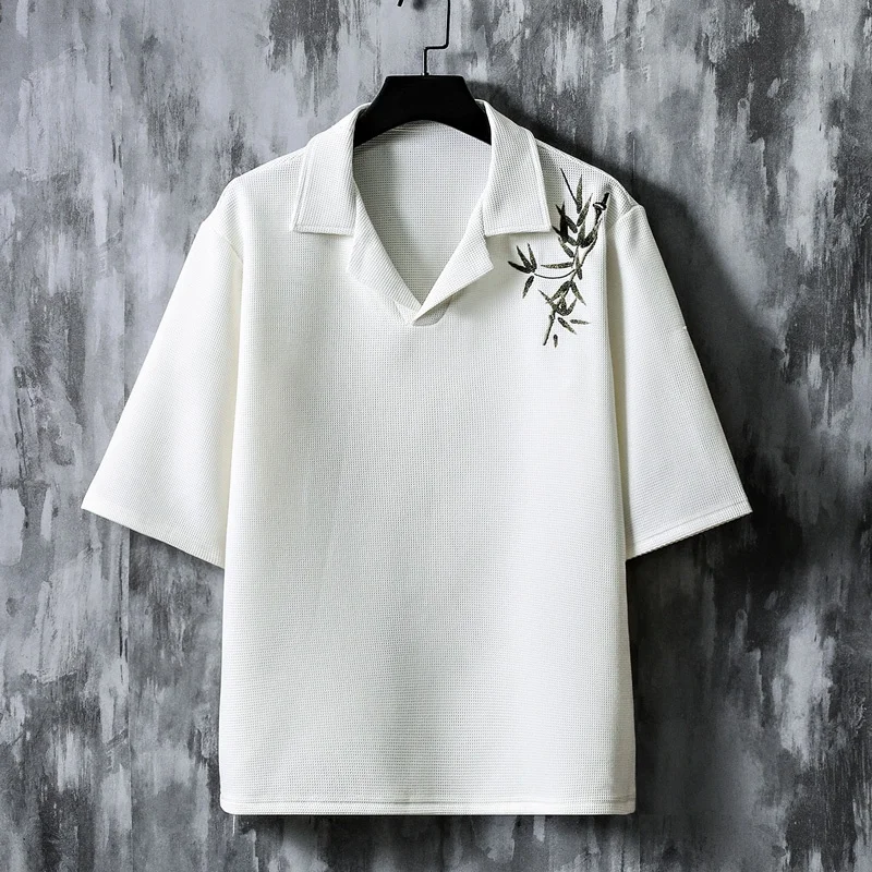 

Men's ort Sve irt Thin Five Sve Top plus Size Fat Clothes Summer Youth Faion Loose Fit Chinese Sle Collar