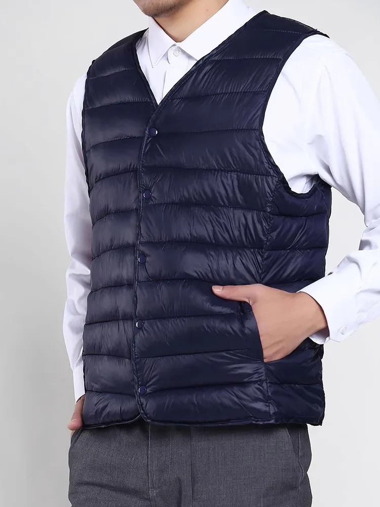 Men Winter Clothes 2023 New Collarless Jackets V-Neck Buttons Male Cotton-padded Vests Sleeveless Quilted Waistcoats Coats