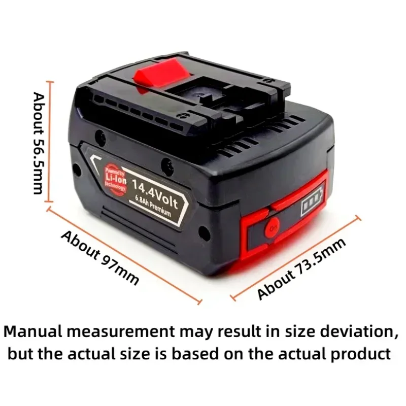 14.4V 6.8Ah Lithium ion battery   rechargeable for electric drills GBH GDR GSR 1080 DDS180 BAT614G BAT607 BAT607G