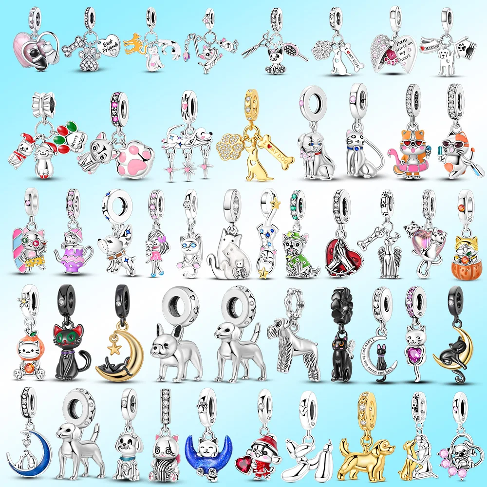 

Горячая распродажа: Подвески-шармы из серебра 925 пробы с изображением кошек и собак, подходят для оригинальных браслетов, украшения для самостоятельного изготовления, подарок.