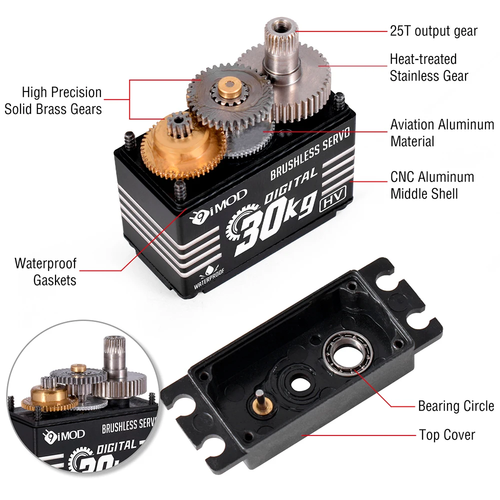 알루미늄 합금 케이스 방수 디지털 금속 기어 서보, 1/8 1/10 RC 크롤러 자동차 보트 DIY용, 9imod 브러시리스 서보, 20 kg, 30 kg, 40kg