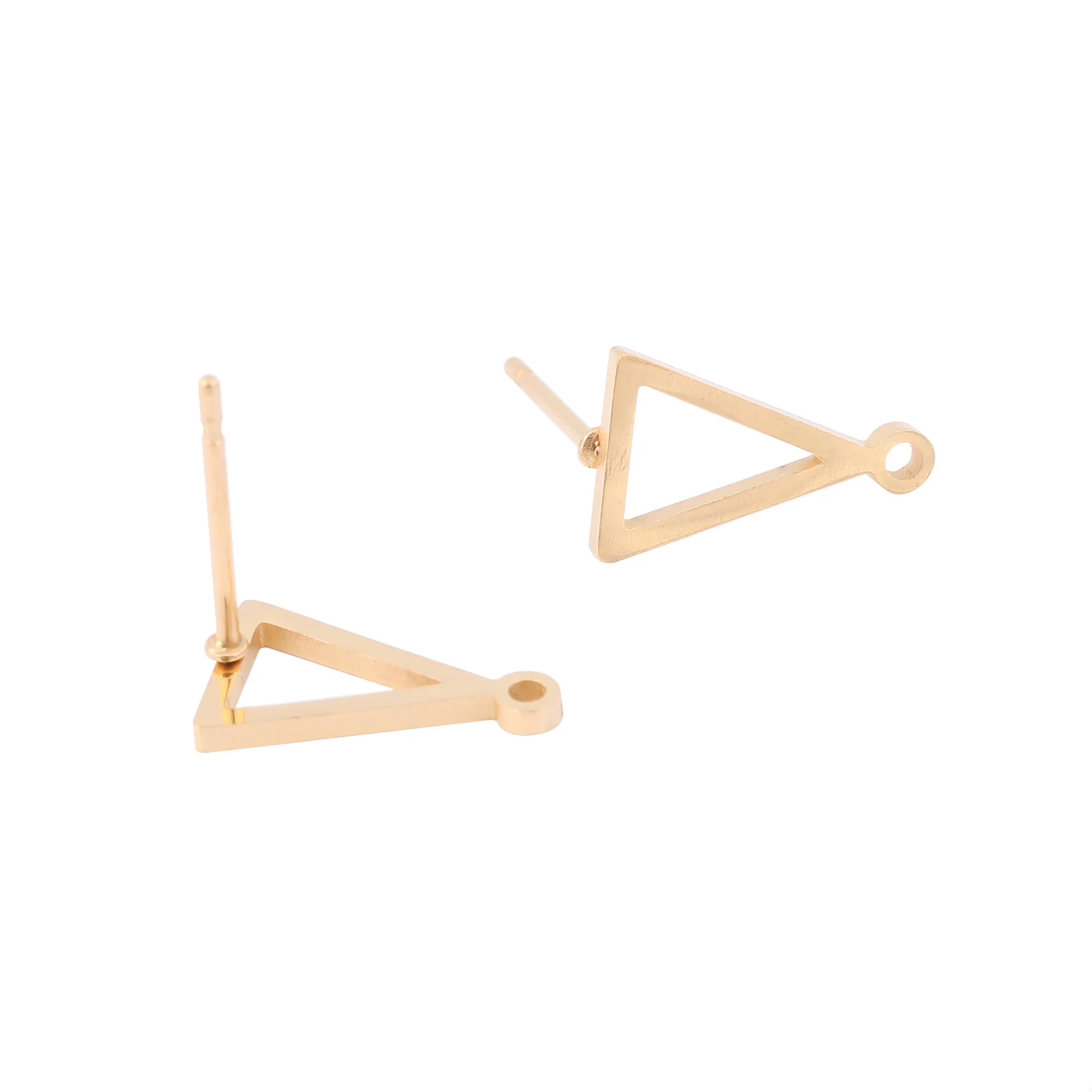 20pcs Stainless Steel Gold Plated Triangle Earring Post Findings With Loop Diy Ear Connectors For Jewelry Making 7x12mm