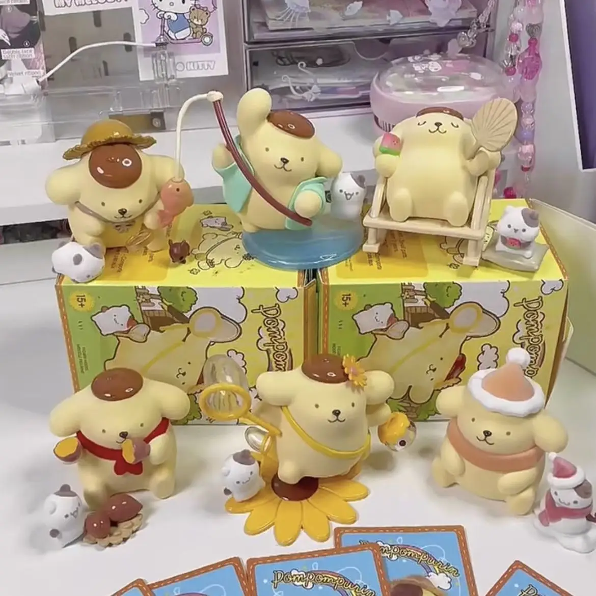 MINISO Sanrio กล่องตาบอด Pompompurin ในวัยเด็ก Seasons Series Mystery Box Kawaii ของเล่นรุ่น Childrenstoy ของขวัญของแท้ผลิตภัณฑ์ ﻿