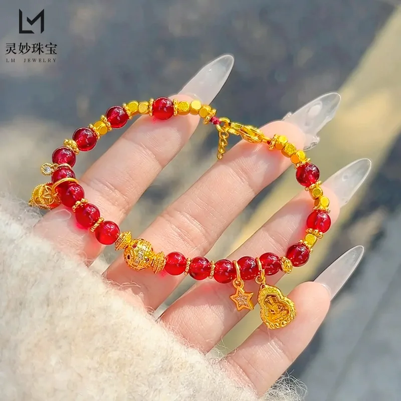 

Luxury 9999 24K real gold six-character mantra prayer wheel bracelet gold Buddha patron saint fortune bead bracelet