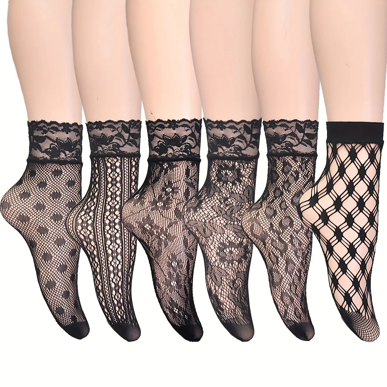 

6 Pairs Floral Lace Socks for Women Thin Breathable Sheer Short Socks Female Ankle Socks Retro Gothic Hollow Out Stocking