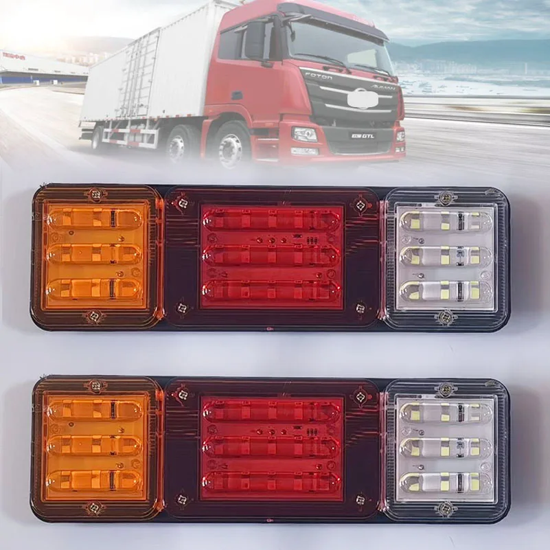 2 pcs 12/24V Truck led Rear Taillight Trailer Stop Brake Reversing Fog Lamp Flow Steering Lorry Caravans Campers ATV.