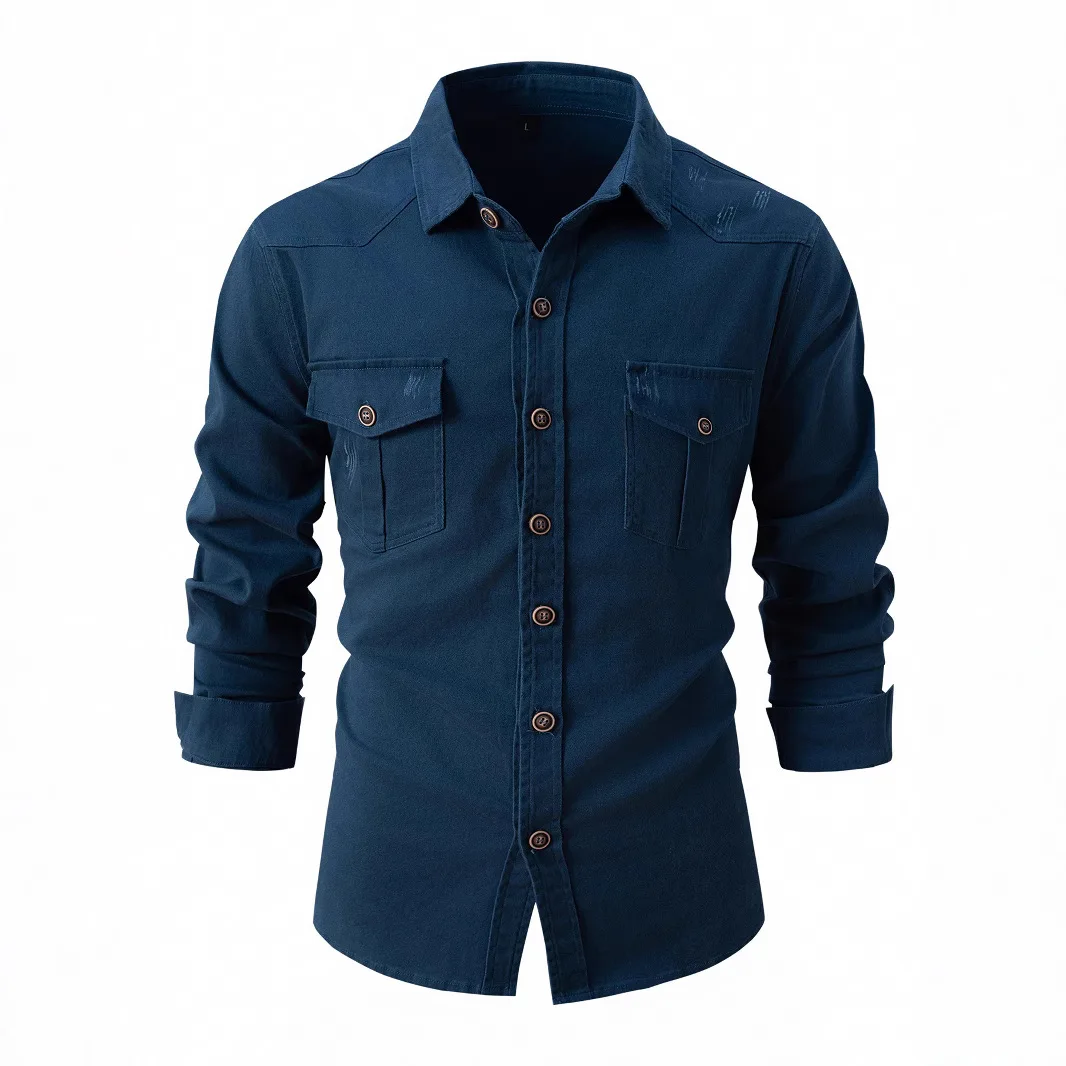 Autumn Men's European Size Long Sleeve Shirt Casual Comfortable Fit Three-Dimensional Frame Figure Lapel Straight Tube Tops