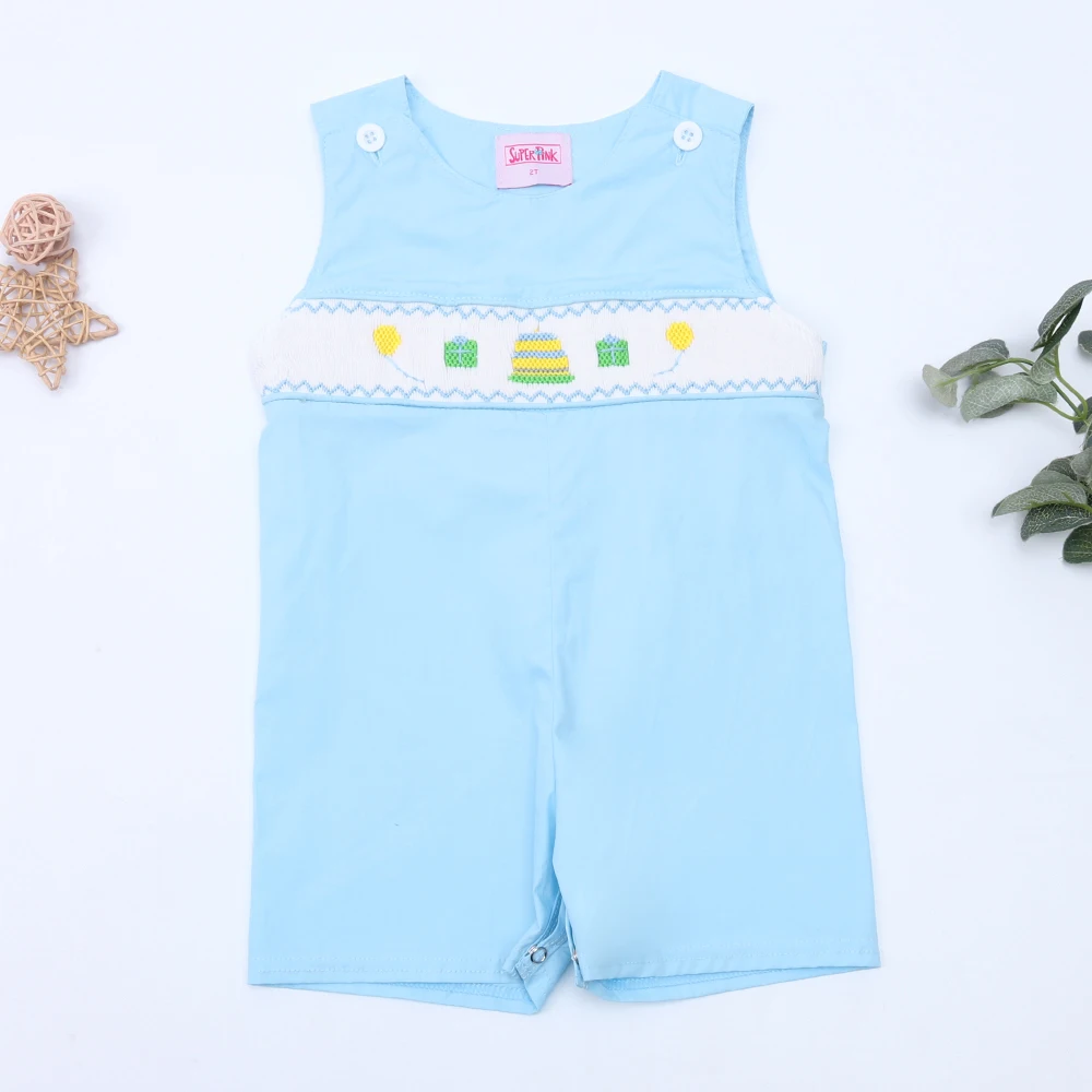 

Boutique Baby Boys Clothes Smock Romper Hand Brithday Embroidery Bodysuit Infant Clothes Beautiful Bluey Jumpsuit 0-3T For Boy