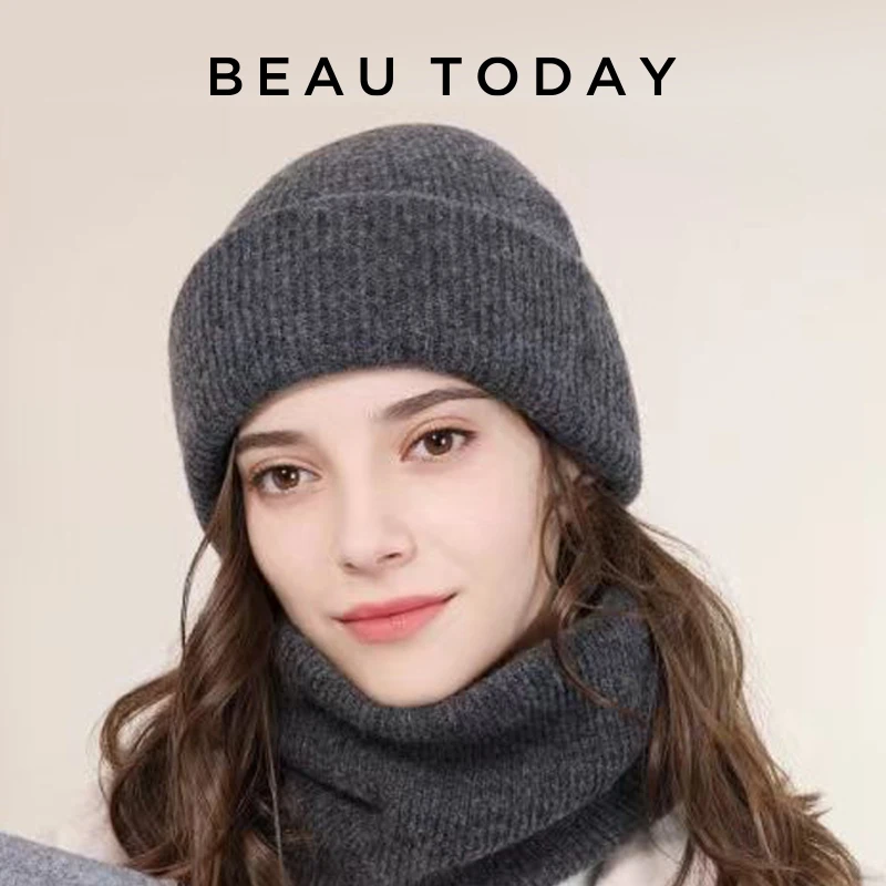 

BEAUTODAY Knitted Beanie Women Sheep Wool Solid Color Soft Warm Casual Street 2023 Trendy Ladies Hats Present Handmade 96513