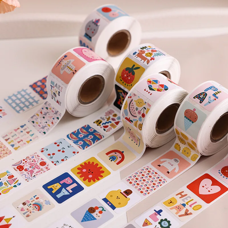 

Roll-style Cute Cartoon Stickers Hand-painted Square Sealing Labels for Scrapbooking & Package Decoration