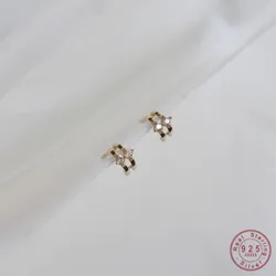 925 Sterling Silver Plated 14K Gold Double Arc Zircon Mini Earrings for Women Small Exquisite Everyday Jewelry