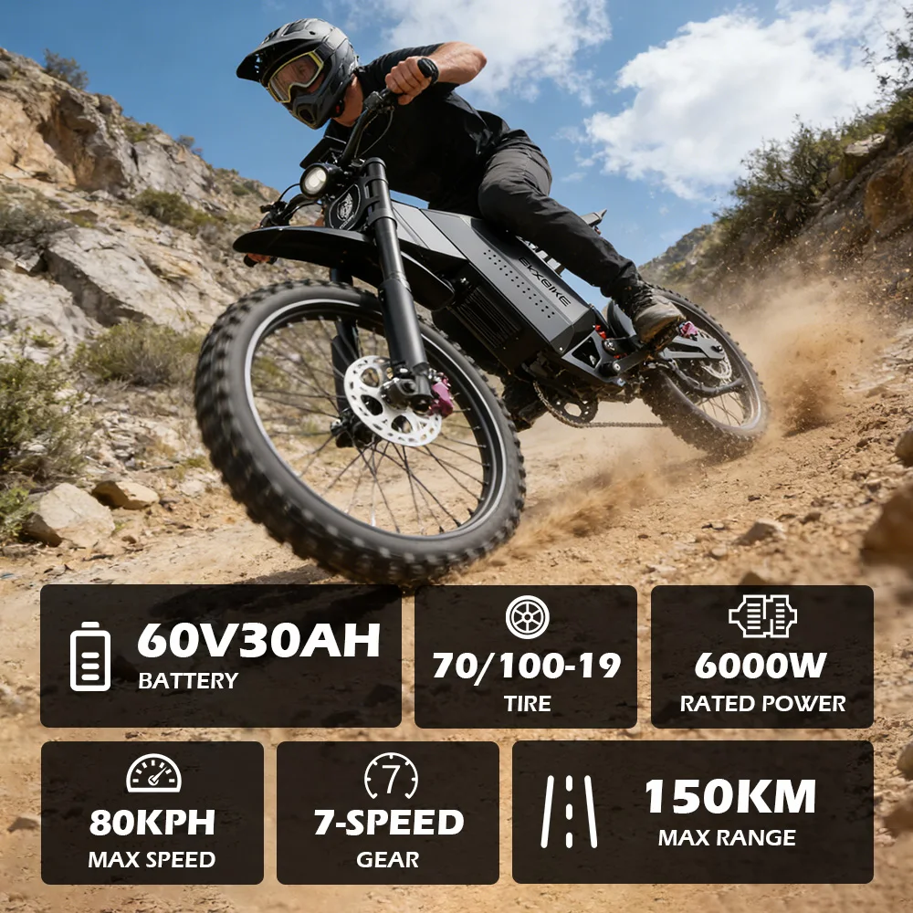 8000W Peak Power Electric Motorcycle EKXBIKE GTS, 85KM/h High Speed Adult Aluminum Mountain Ebike, 72V 30AH Lithium Battery Off‑Road E‑Bike