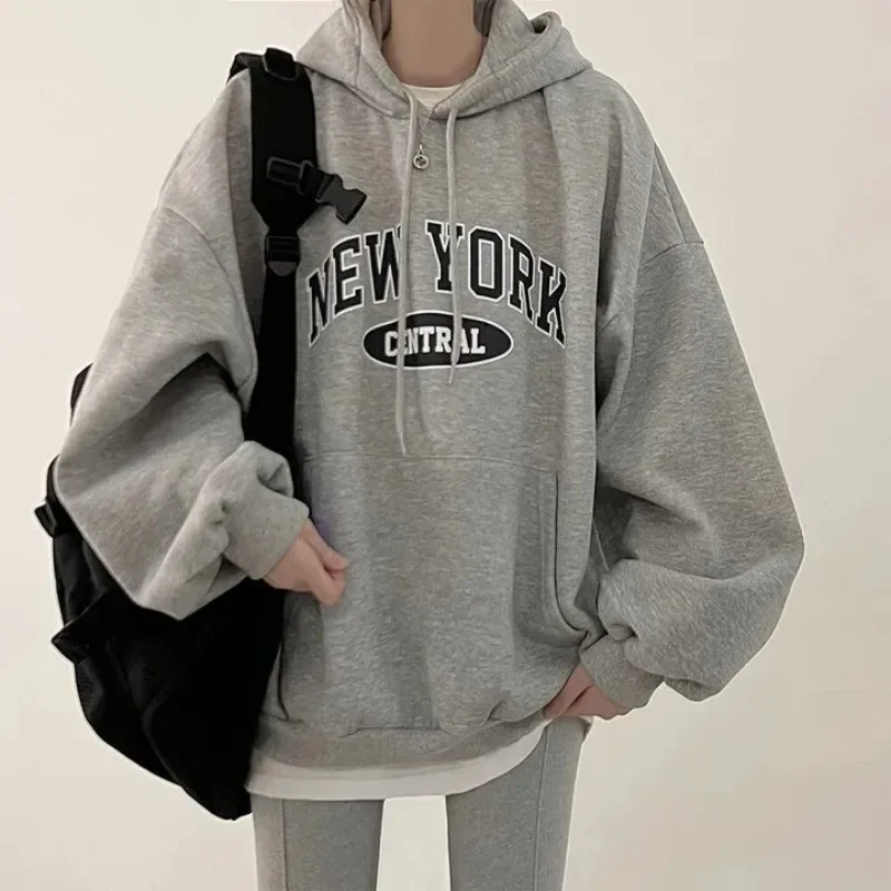 Letter Printed Hooded Sweatshirts Women Harajuku Oversized Loose Hoodies Womens Autumn Winter Pullovers Long Sleeve Tops Female