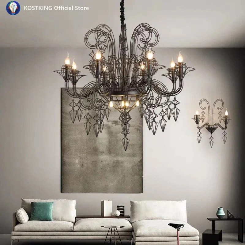 Baroque Black Candle led Chandelier Designer Pendant lamp for Bedroom living room restaurant Luminaire Lampen Pendant Lights