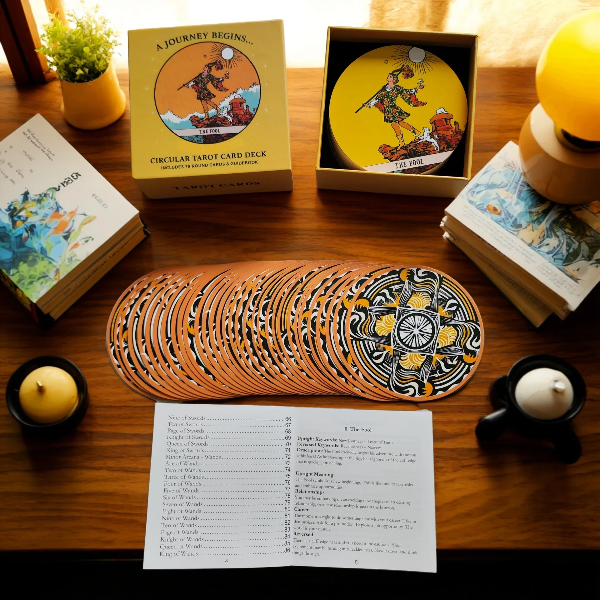 Round Tarot Deck - 78 Rider Waite Style Cards with Book, Circular Tarot for Beginners, Divination & Home Decor