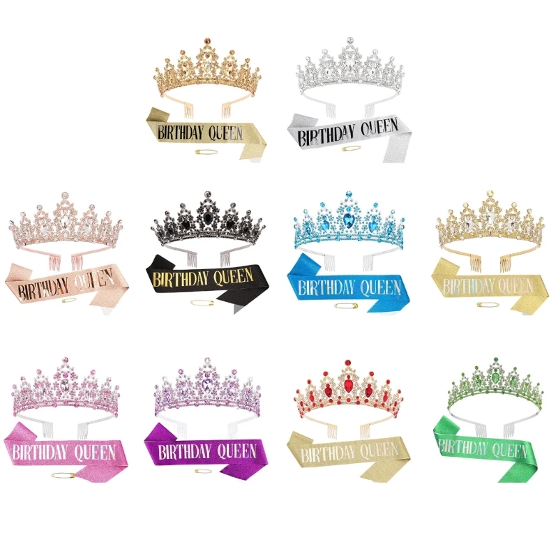 Birthday Party Queen & Birthday Sash for Lady Girls Birthday Tiaras Women Birthday Party Supplies