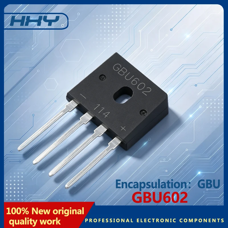 HXY-10PCS GBU602 GBU package straight plug rectifier bridge stack