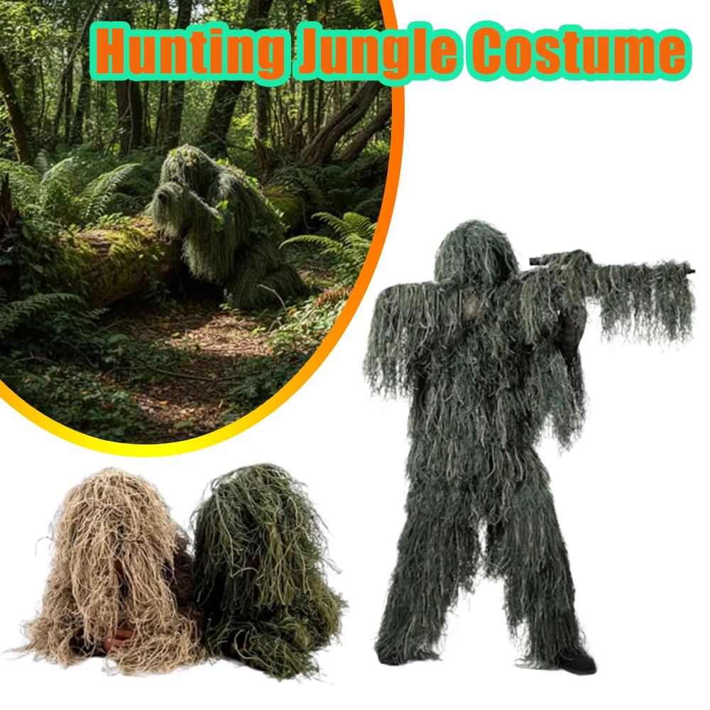 

Детский маскировочный костюм, камуфляжный охотничий наряд, полный комплект в джунглях, топы, брюки, шляпа для страйкбола, костюм снайпера и снайпера