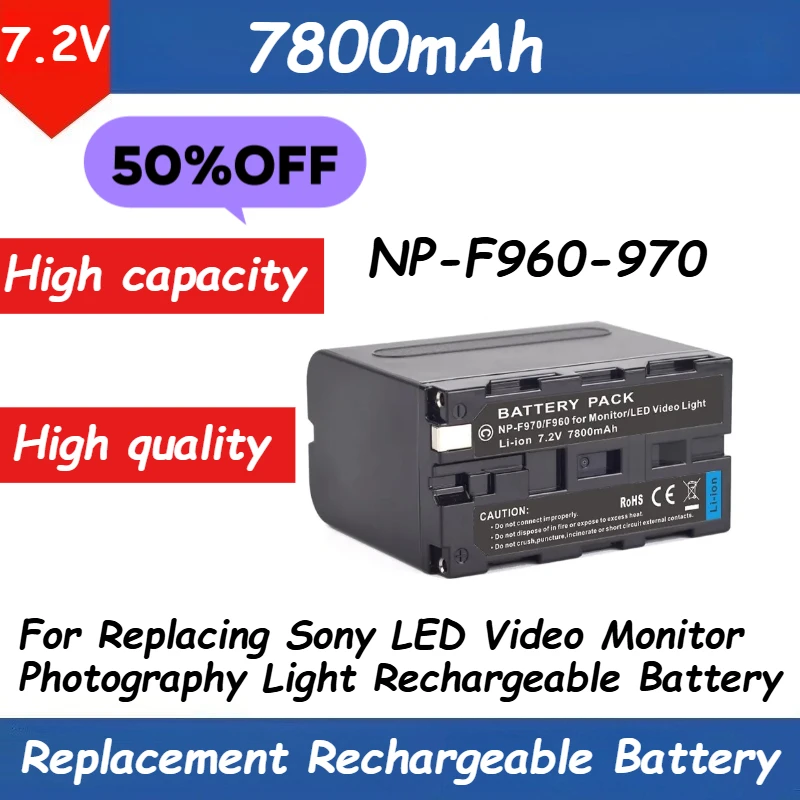 

7.2V 7800mAh NP-F970 NPF-960 Replacement Battery for Replacing Sony LED Video Monitor Photography Light Rechargeable Battery