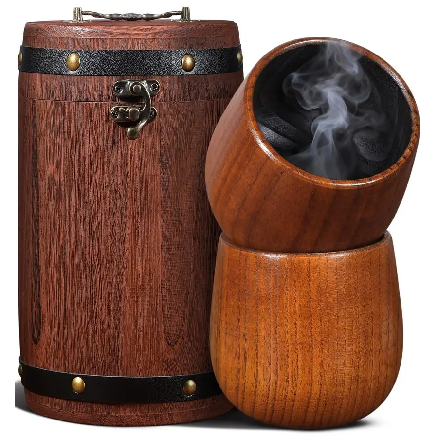 

Wooden Bourbon Glasses Set of 2 Charred Interior Whiskey Cups with Exquisite Barrel Gift Box, Handcrafted Wooden Whiskey Gift fo