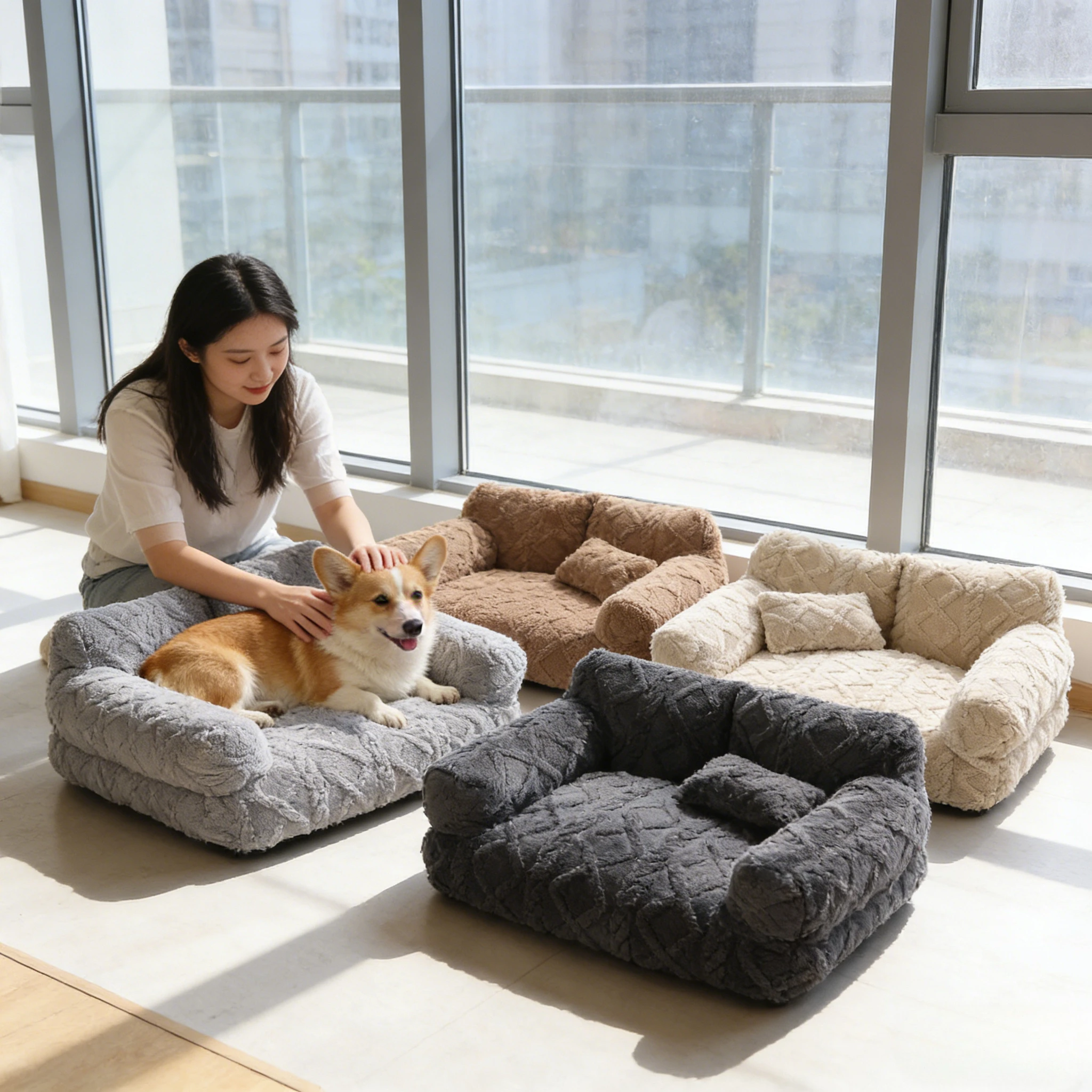 

Теплая моющаяся плюшевая лежанка для собак большого размера, зимний диван для кошек и собак