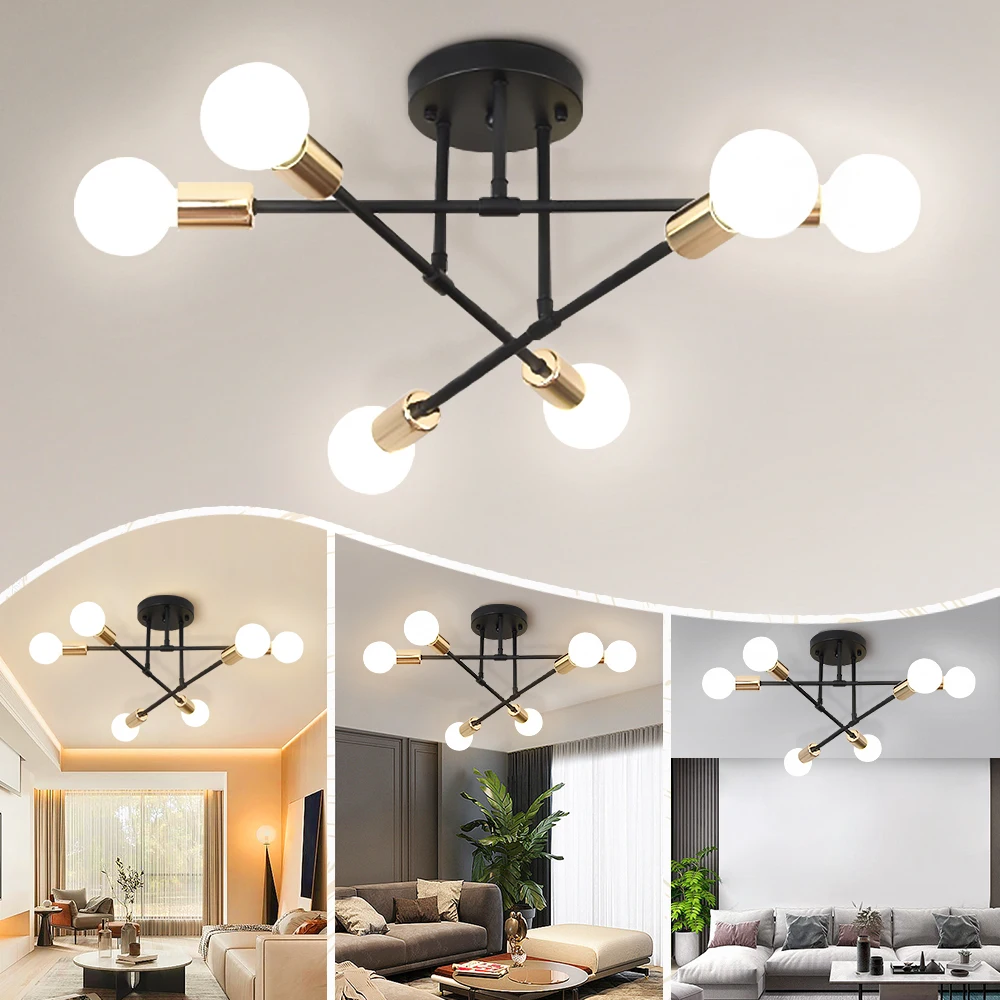 E27 LED-Deckenpendelleuchte Retro Metallmaterial 6-Köpfige Deckenlampe für Schlafzimmer Wohnzimmer Moderne Pendelleuchten-Dekoration – Detail 7