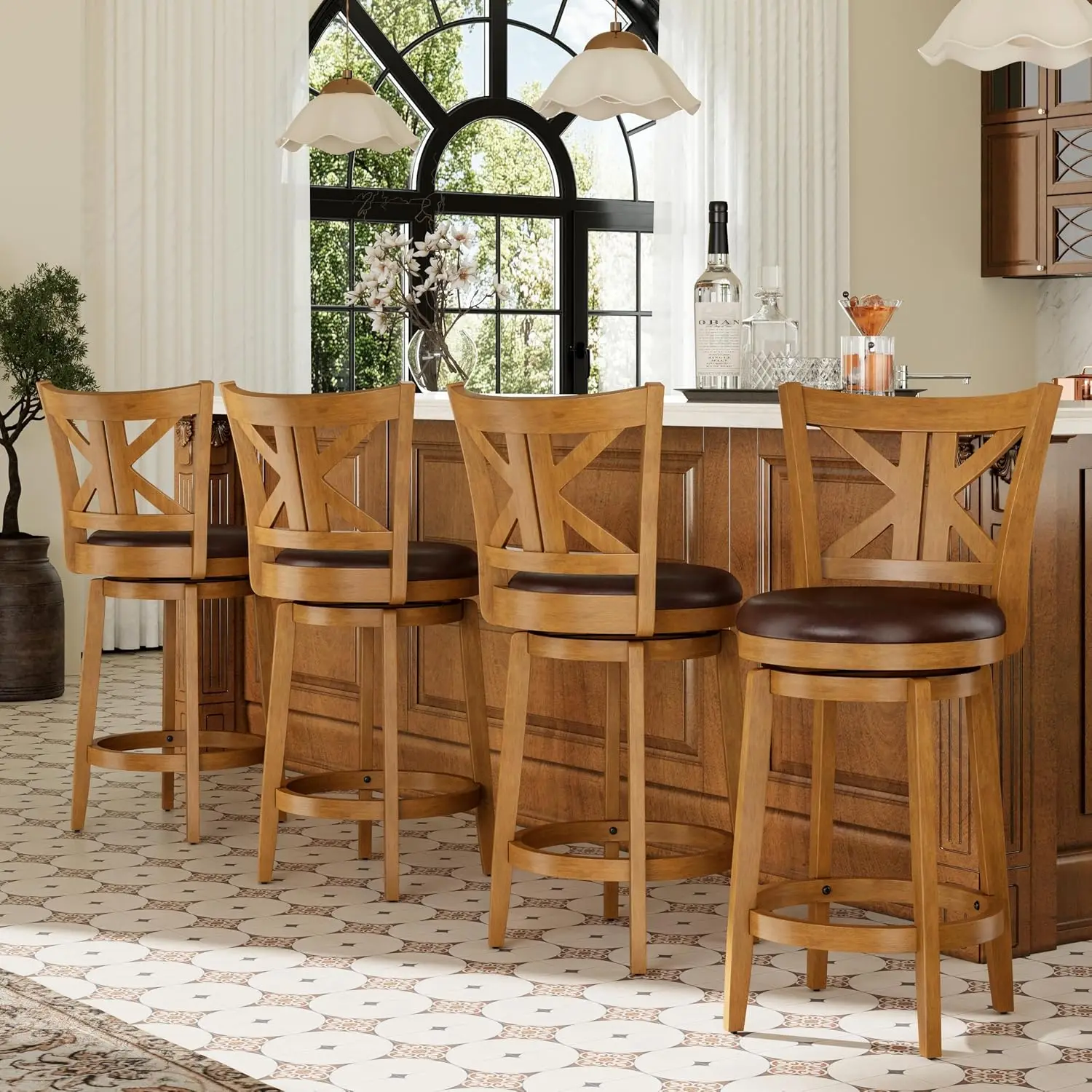 26 Inch Swivel Bar Stools With Backs Set Of 4, Customized
