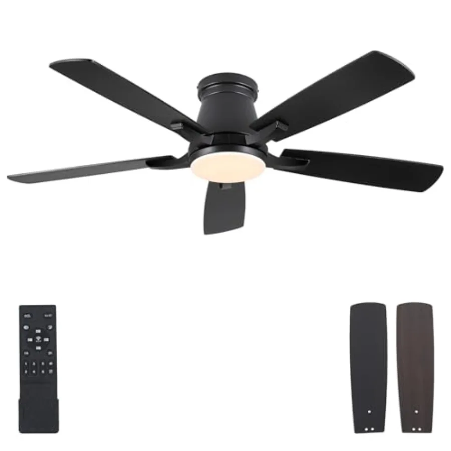 

52" Ceiling Fans with Lights-Low Profile Ceiling Fan with Light and Remote/APP Control, Flush Mount, DC Reversible, LED Dimmabl
