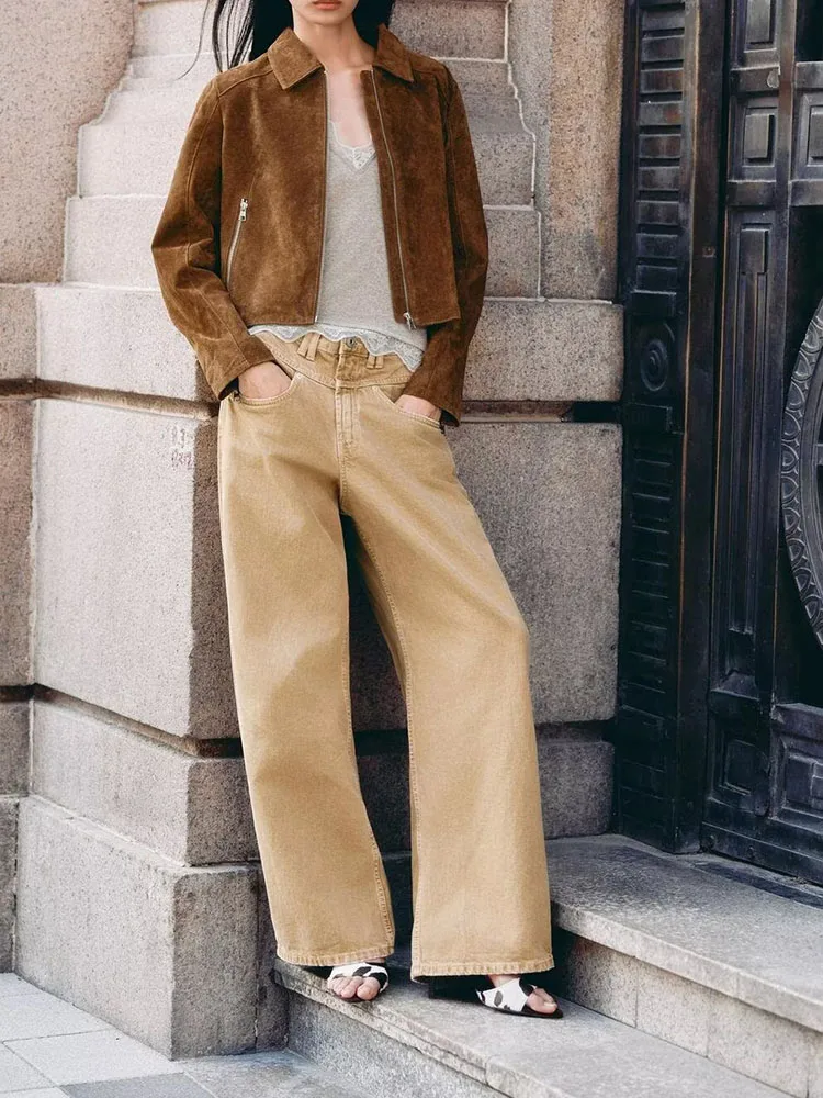 

Модная короткая кожаная куртка с отложным воротником на молнии, женская, новинка 2025 года, осенняя коллекция