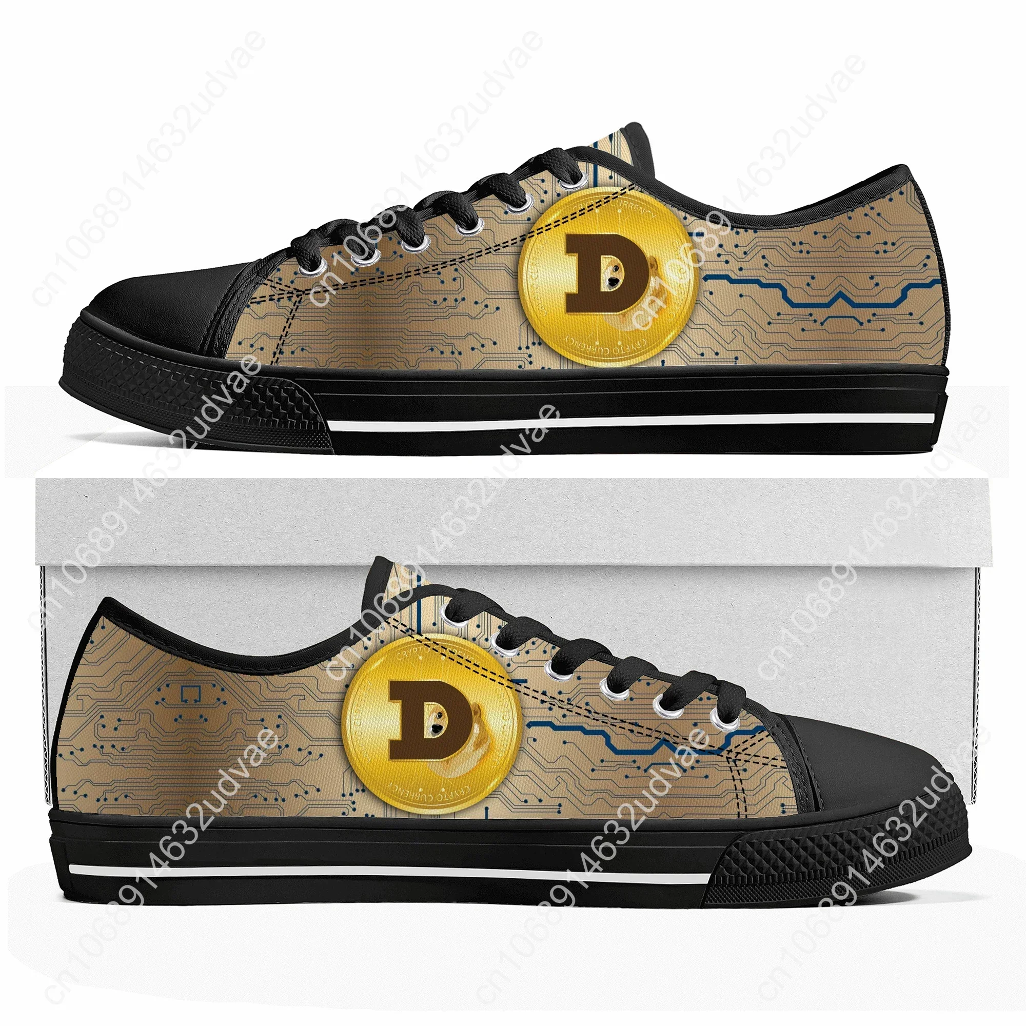 Dogecoin Crypto Currency Dog Coin Low Top Sneakers Mens Womens Canvas Sneaker Couple High Quality Shoes Custom Shoe