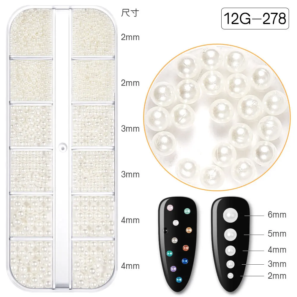 Ab imitação pérola grânulos para a decoração do prego, 12 grades, desenhos mistos, diy