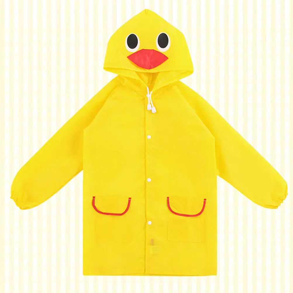 Kids Waterproof Raincoat Yellow Animal Hooded Rain Poncho for Camping Hiking Fishing Height 80 to 130cm