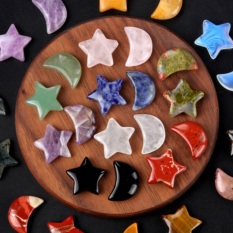 2Pcs/Set Natural Stone Mini Ornaments Star Moon Crystal Decorative For Bedroom Office Desk Fsh Tank Decor