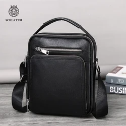 Schlatum couro genuíno dos homens crossbody bolsa de ombro de couro preto saco do mensageiro para ipad tamanho grande bolsas masculinas negócios casuais