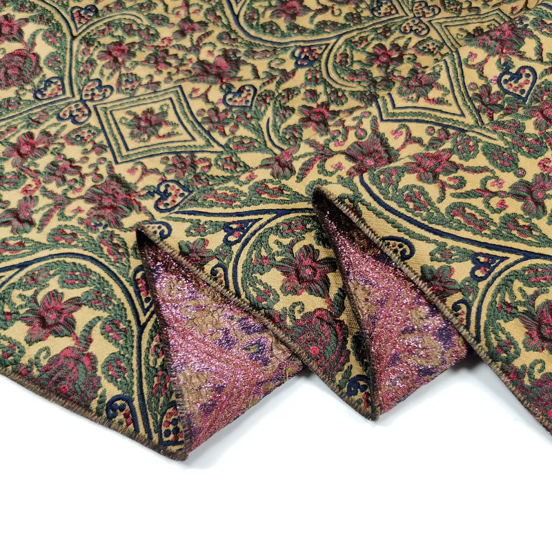 Golden Silk Jacquard Suit Fabric Stiff Windbreaker Woven Brocade Wholesale Cloth for Sewing Meters Diy Polyester Material