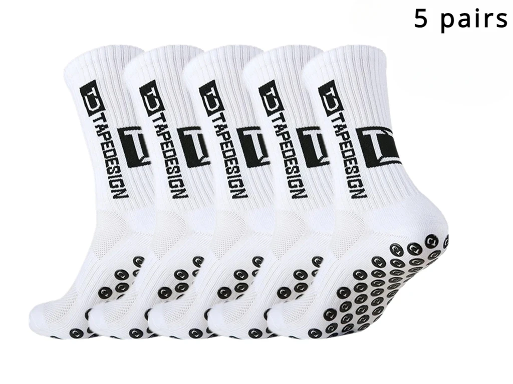 5 Pairs New Mid-barrel Football Socks Anti-slip Silicone Bottom Thickened Towel Cushioning Soccer Socks Basketball Yoga Socks