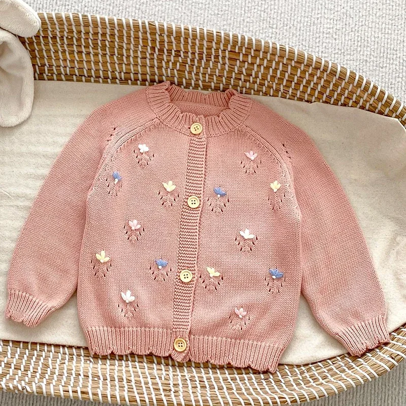2024 New Autumn Infant Baby Girls Sweater Coat Floral Embroidery Toddler Baby Girl Knitting Cardigan Coat Children Clothes image 6