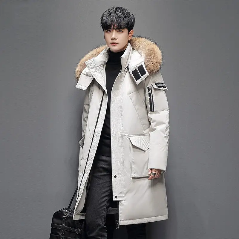 Hoge Kwaliteit Winter Donsjack Mannen Capuchon Mid-Length Windjack Dik Puffer Jack Winddicht Waterdichte Jassen Zakken Parka 'S