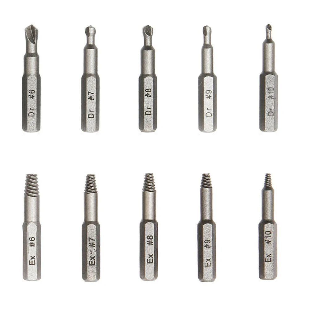 10 Stuks 6.35mm Beschadigd Tapeinduithalerset Boor Set Gestripte Tapeinduithalerset Voor Hexagon Schroeven Gebroken Bout Extractor Onderdelen