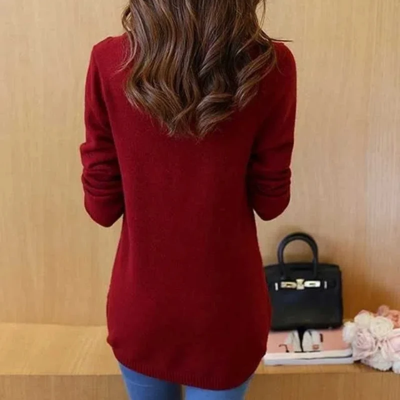 Simplicity Autumn New Women\'s Sweaters Solid O-Neck Jacquard Weave Korean Fashion Long Sleeve Mid-length Pullovers Knitted Tops