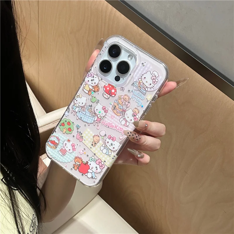 ハローキティ きのこ型 可愛いスマホケース iPhone 16 Pro 15 14 Pro Max用 チェーン付き カワイイ漫画風ケース