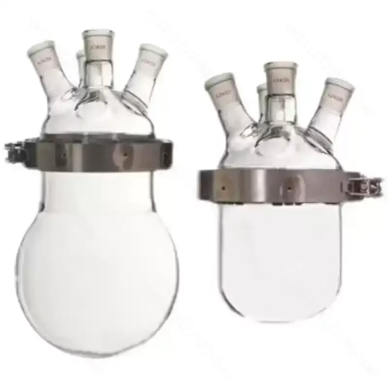 Open Glass Distillation Reactor Open Reaction Bottle Three Mouth Four Flat Bottom Round Bottom Flange Clamp