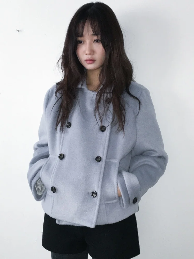 

Женское шерстяное пальто Sweet Sle ort, универсальное двубортное хлопковое шерстяное пальто в стиле ретро для колледжа с отложным воротником