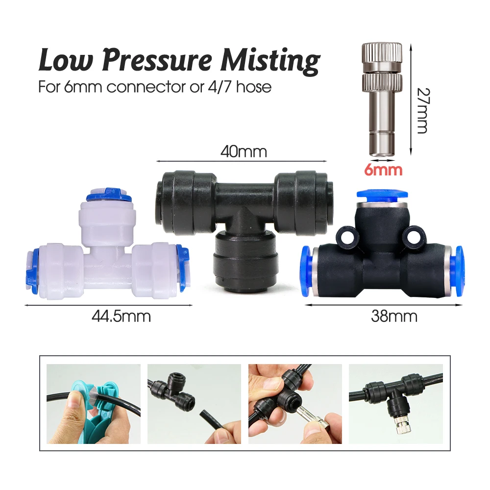 6mm Low-pressure Misting Nozzles 0.15-0.8mm Fine Atomization Sprayer Garden Irrigation Humidification Cooling System Fittings