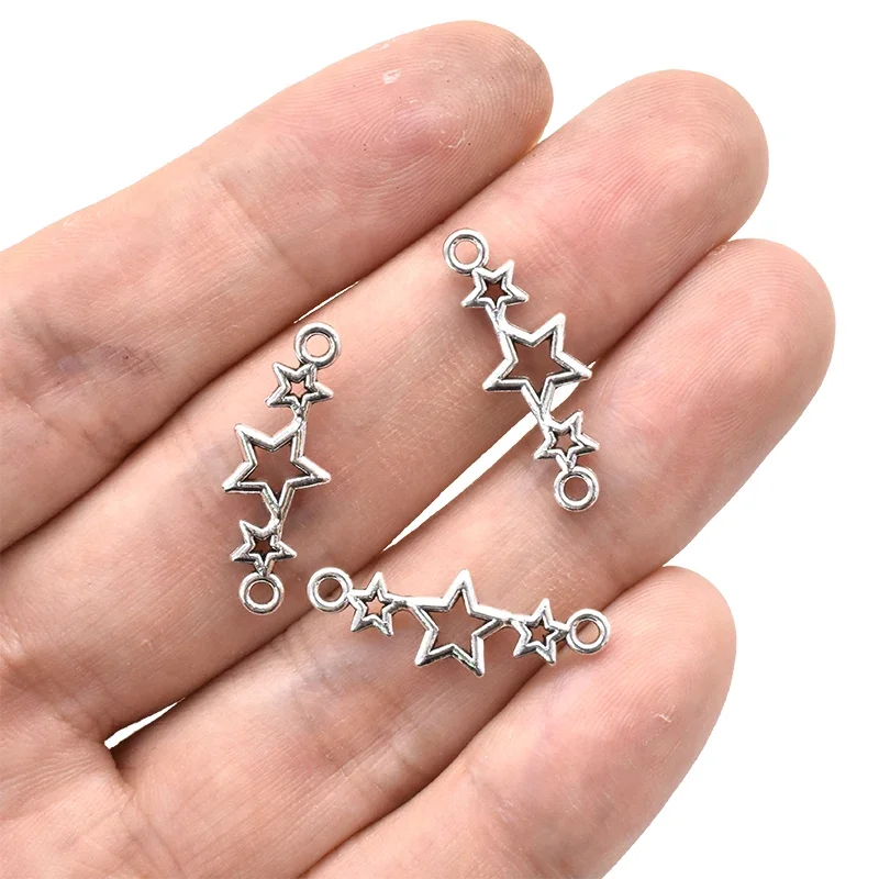 20pcs Antique Silver Color Pentagram Connector Charms Alloy Metal Pendants For DIY Earring Bracelet Jewelry Accessories Making