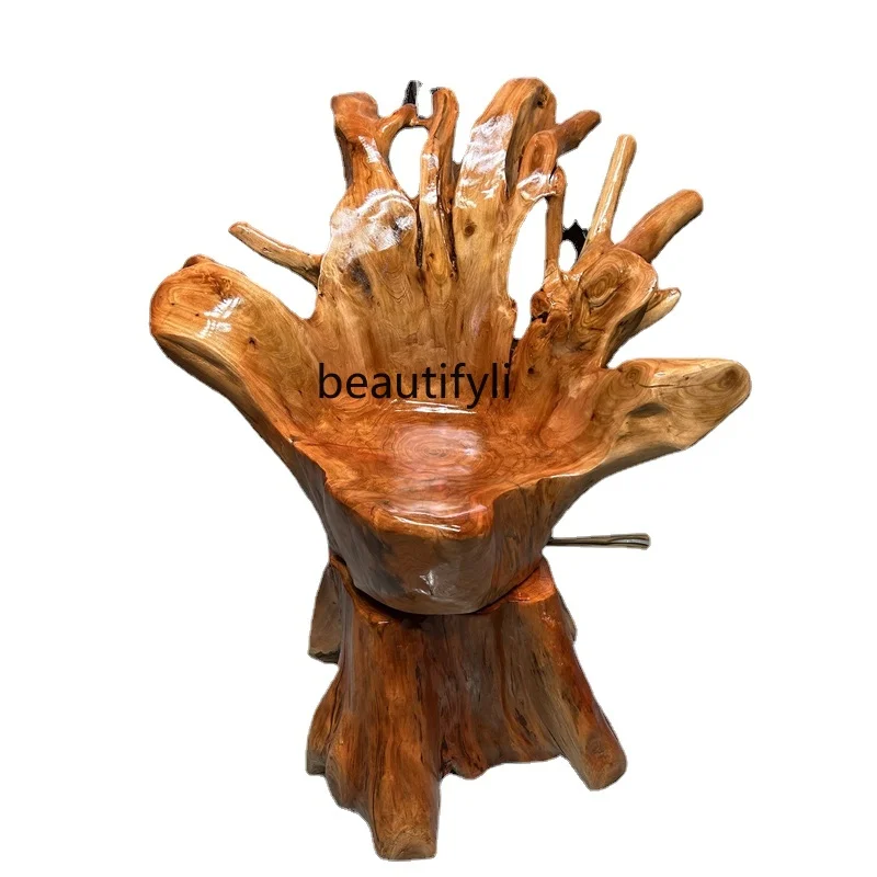 Log Root Carving Armchair Wooden Stool Large Board Tea Table Tea Table Master Chair Solid Wood Root Fir Swivel Chair