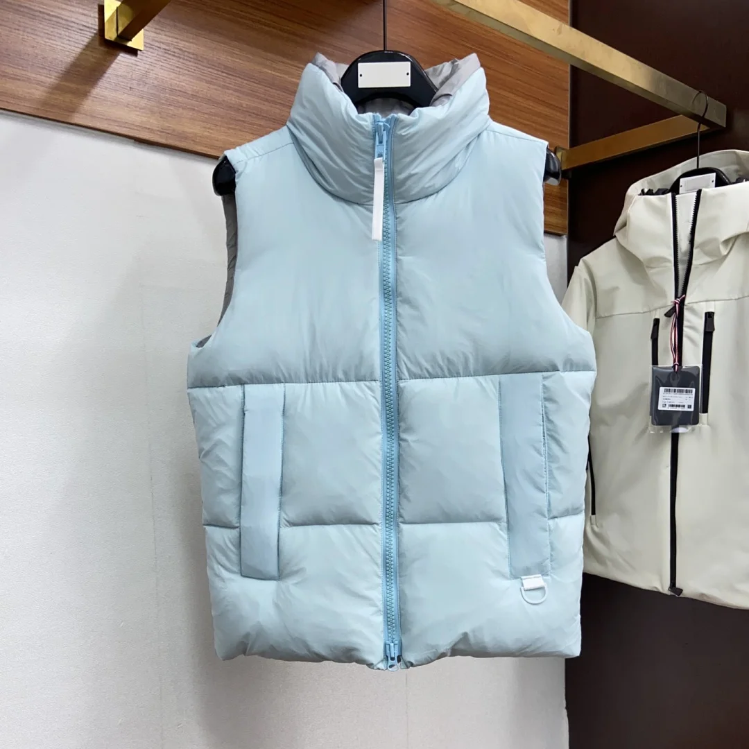 

Women's Winter Down Vest 95% white goose down leisure Solid color warm stand collar loose coat White rubber embellishment