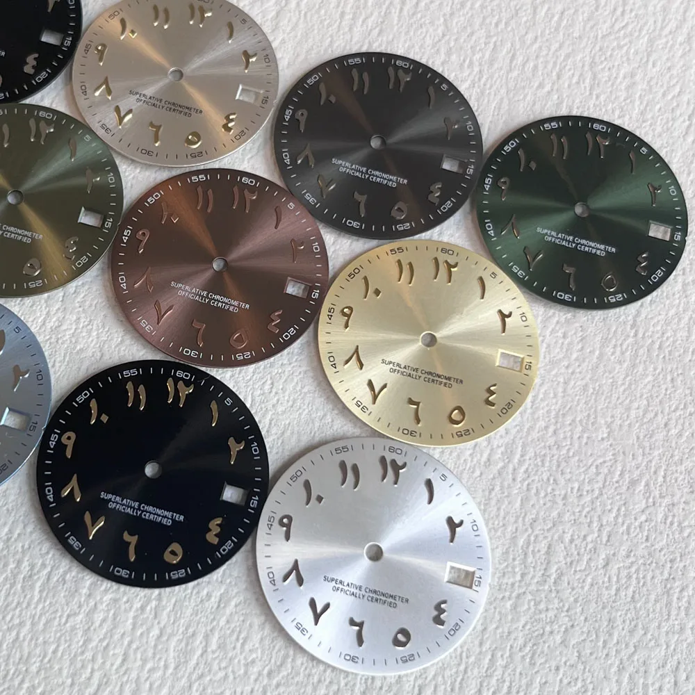 28.5mm NH35 S Logo Dial Pink Ice Blue Olive Green Arabic SDial for NH35 Movement Sunburst Arabic Date_Just S Dial WatchMods