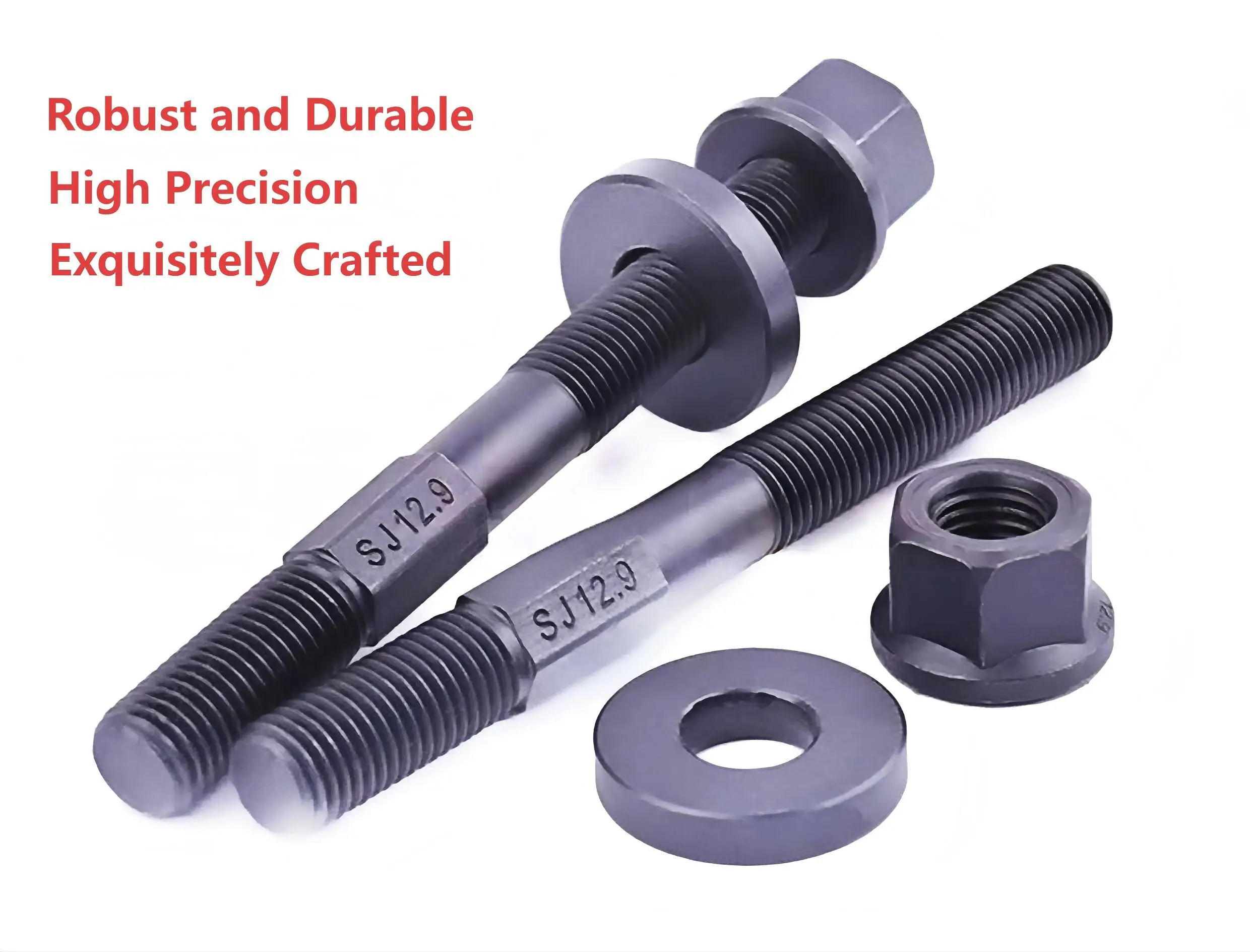 Middle hexagonal screw+washer+nut,M12,12.9 Grade,carbon steel,Double-ended bolt,pressing plate screw,Stud Screw Rod,1 set