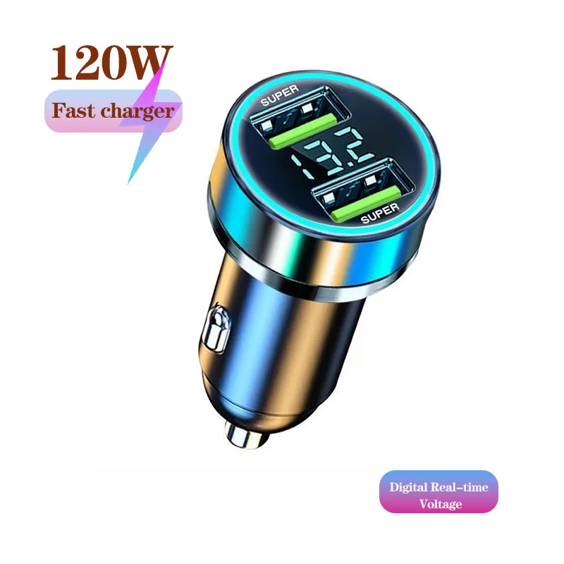 120W 2Port USB Digital Real-time Voltage car charger QC3.0 car Super Fast charger for Phones Car cigarette lighter adapter